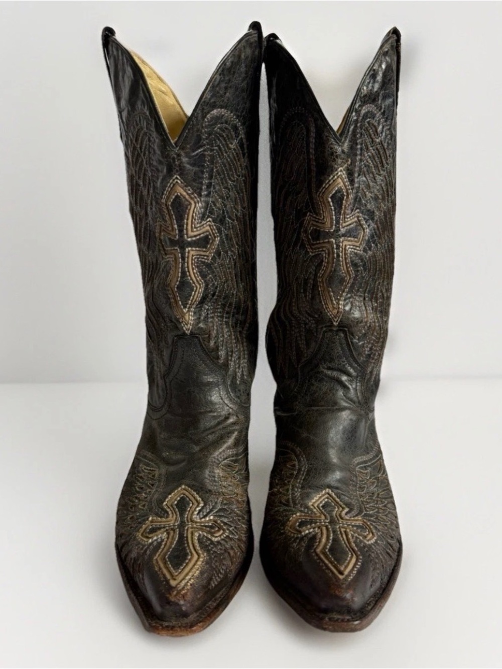 Corral Vintage Leather Wing Cross Distressed Snip Toe Boots Men 10 EE A1960 READ